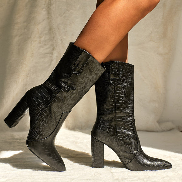 Women's mid-tube boots thick heel pointed short boots