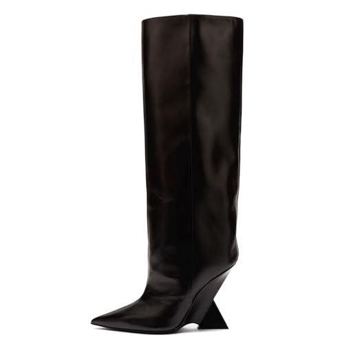 Pointed Toe Slope Heel Knee High Boots Shoes