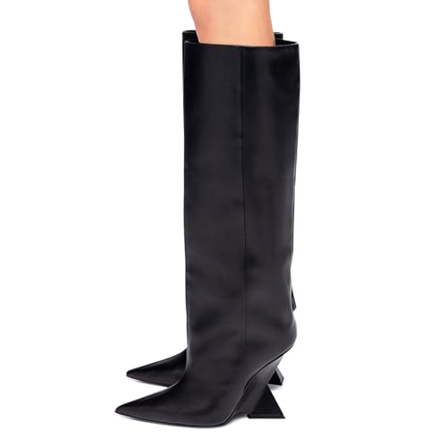 Pointed Toe Slope Heel Knee High Boots Shoes