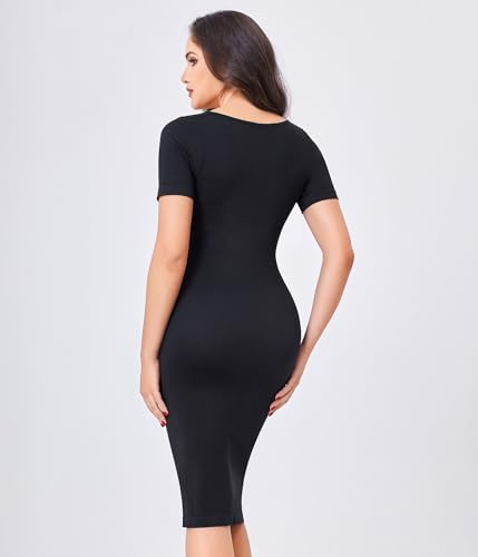 Nebility Bodycon Dress for Women Midi Dress Tummy Control Shapewear Dresses Slip