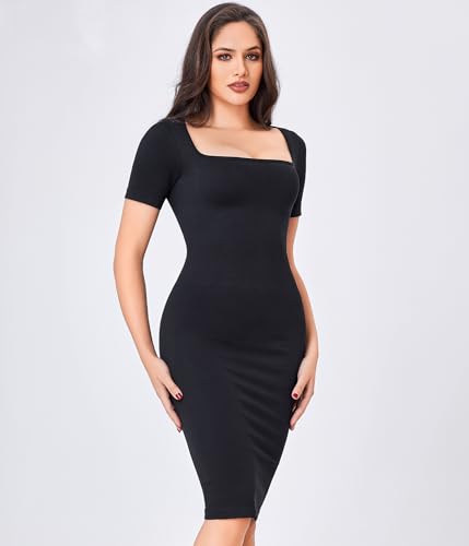 Nebility Bodycon Dress for Women Midi Dress Tummy Control Shapewear Dresses Slip