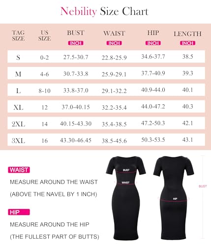 Nebility Bodycon Dress for Women Midi Dress Tummy Control Shapewear Dresses Slip